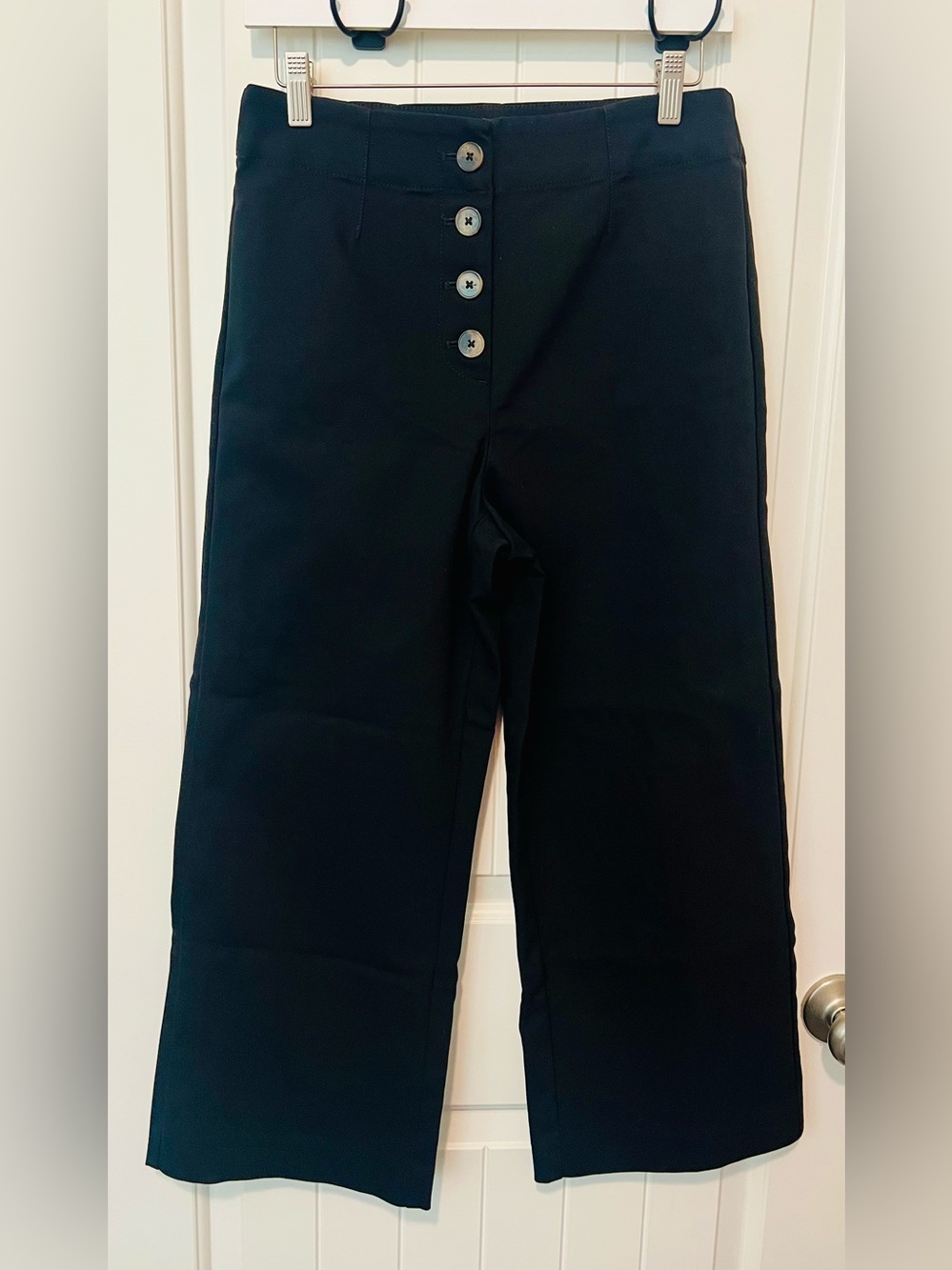 LOFT Black Wide-Leg Button-Front Bottoms - 4
